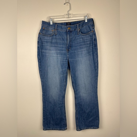 J Crew Mid Rise Flare Crop Jeans Blue Women’s Sz 33 Stretch Pockets - Picture 2 of 10